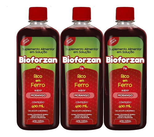 Bioforzan 400ml Suplemento De Morango Arte Nativa Kit 3un