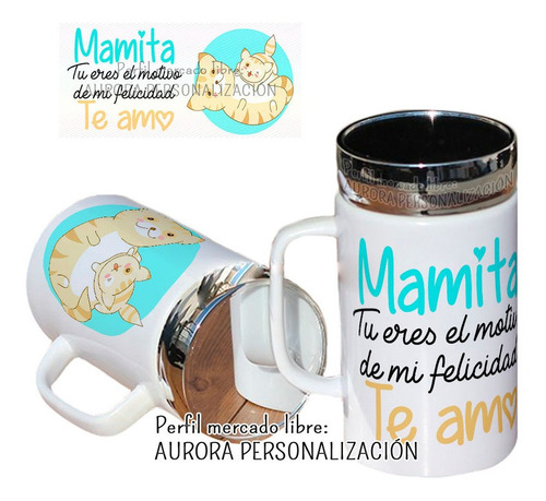 Regalo Para Mamá Pocillo Taza Con Tapa Espejo Mug Madre 06