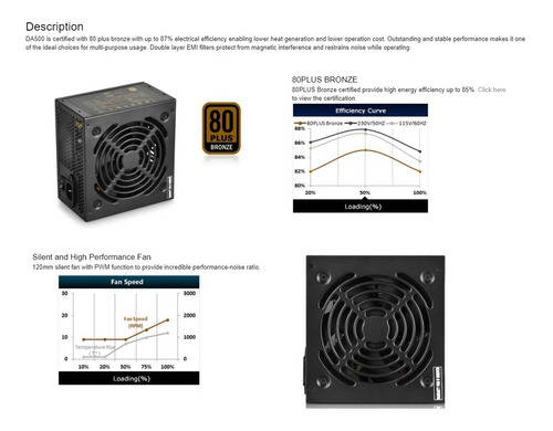 Imagen 8 de 9 de Fuente Gamer Deepcool Da500 Certificada 80 Plus Bronze 500w