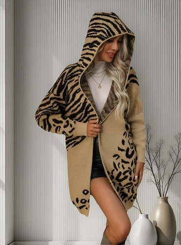 Saco Con Capucha Lana Animal Print  Leopardo