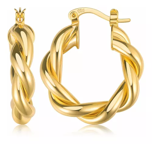 Aretes de aro trenzados de oro de 14 quilates para mujer, aros gruesos de  oro | Aretes de oro para mujer, aretes de aro de oro de 14 quilates |  Aretes