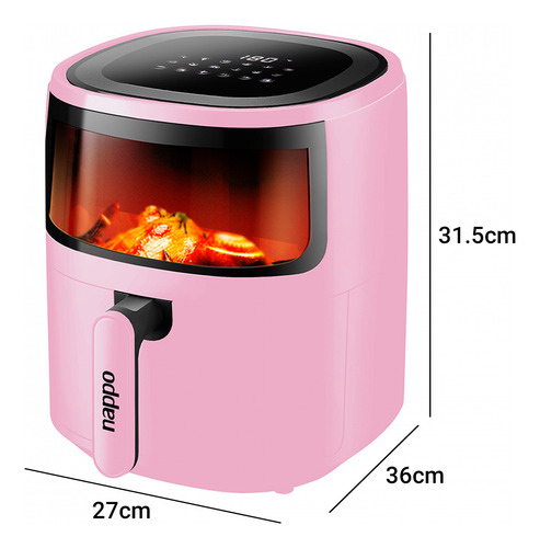Freidora De Aire Nappo 1500w 5.7 Litros Con Luz Y Visor Rosa
