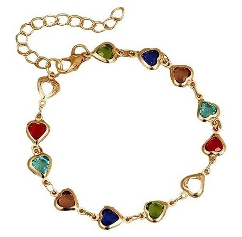 Oferta! Pulsera Baño Oro 18kt Corazón Multicolor 0223