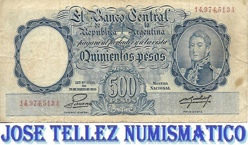 Bottero 2097 $ 500 Moneda Nacional Serie A Bueno  Palermo