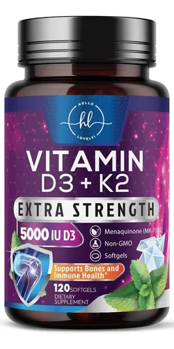 Vitamina D3 5000 Ui Y K2 100 Mcg Cápsulas Blandas 2 En 1 Par