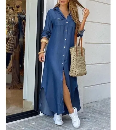 Vestido Longo Feminino Moderno De Camiseta Reta Com Bot es E