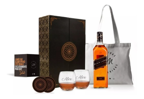 Kit Regalo Whisky Johnnie Walker Black Label 750ml + 2 Vasos