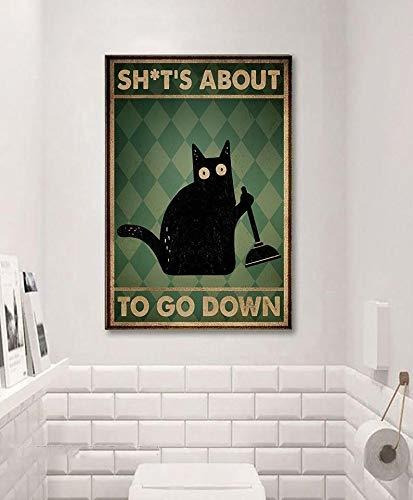 Vintage Tin Sign Cuarto De Baño Cat Metal Poster Np73d