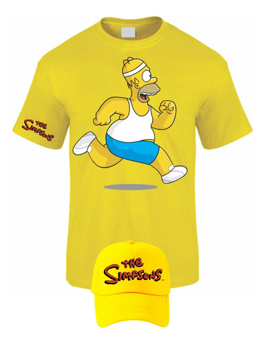 Camiseta Manga Corta Homero Simpson Fitness Obsequio Gorra 