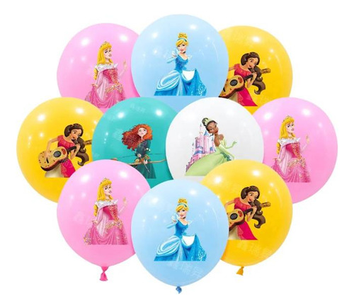 Juego 10 Globos Látex Princesas Disney Cenicienta Cumpleaños