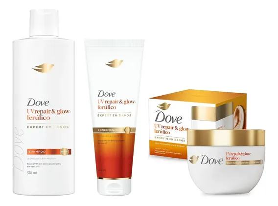 Kit Dove Uv Repair Glow Ferúlico Sha 370ml Cond 250ml E Másc
