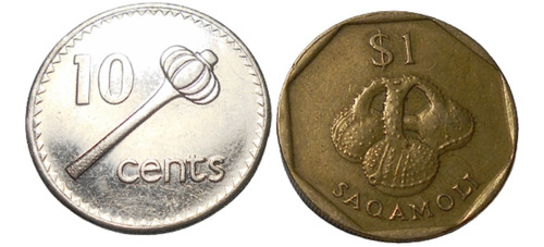 Fiji Monedas De 10 Cents + 1 Dolar 1992 1995 - Km#52a  Km#73