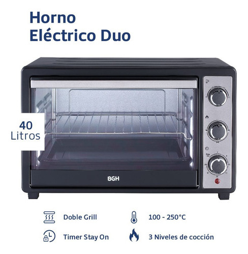 Horno De Mesa Eléctrico Bgh Bhe40m23n 40l Negro 220v