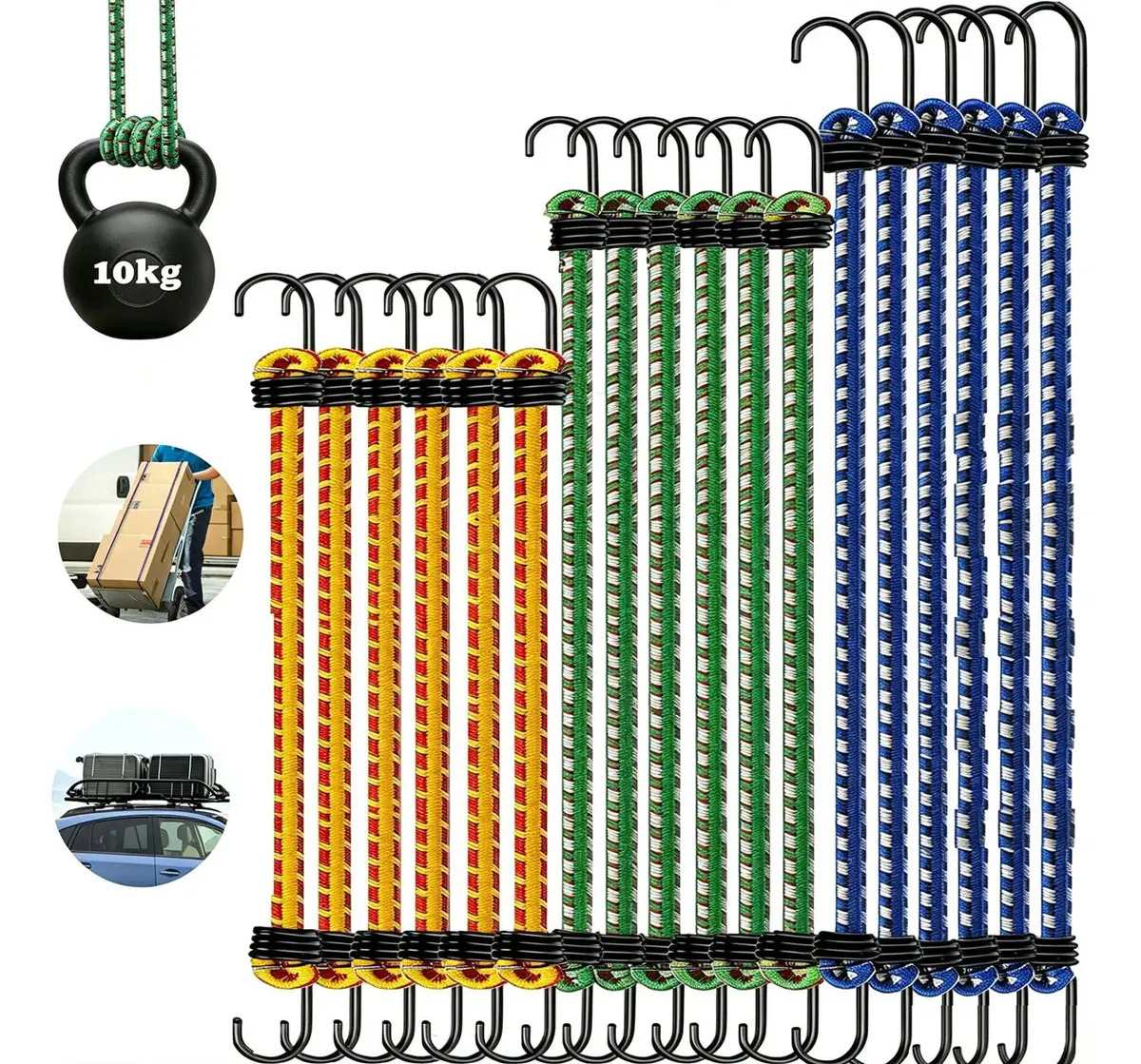 18 pz Tensores Goma Elastica Ganchos Sujecion Carga Equipaje Lonas Multicolor