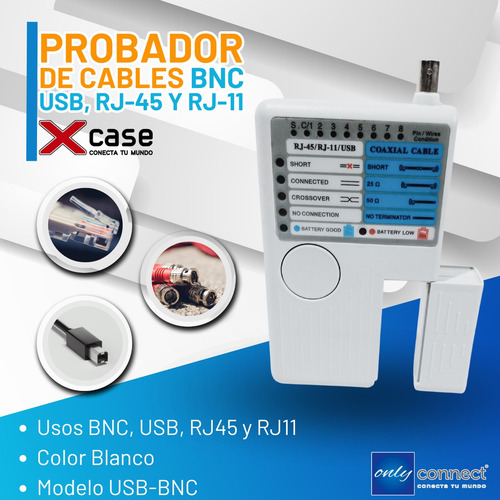 Probador De Cables Xcase Para Bnc, Usb, Rj-45 Y Rj-11