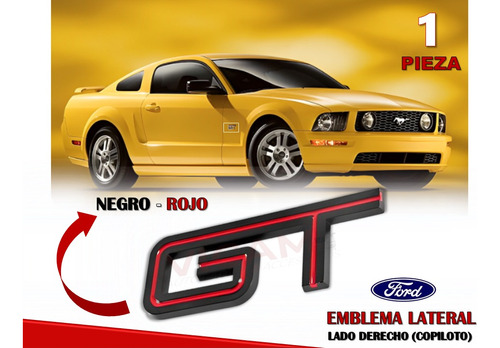 Emblema Lateral Mustang Gt Rojo Con Negro Derecho