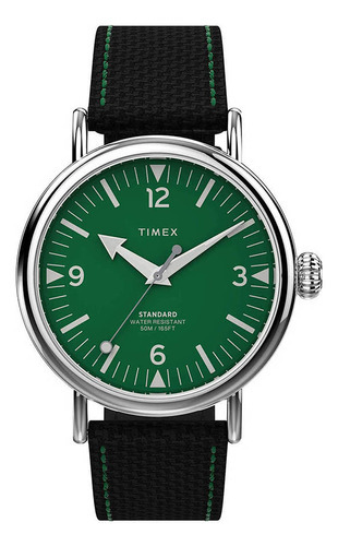 Reloj De Pulsera Timex Standard Carat Tw2v44200vt Hombre Color De La Correa Negro Color Del Bisel Plata Color Del Fondo Verde