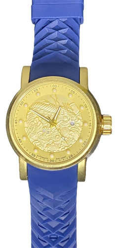 Relógio Preto Masculino Dourado Dragão Yakuza Invic Luxo Cor do fundo Dourado/Azul