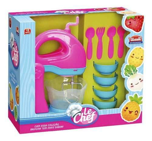 Kit Batedeira Infantil Com Utensílios Le Chef 312 Usual Cor Rosa Com Azul