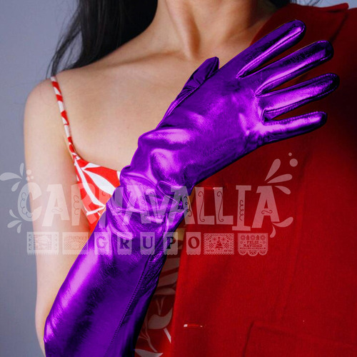 Guantes Largos Satén Morado Accesorios Disfraces Navidad