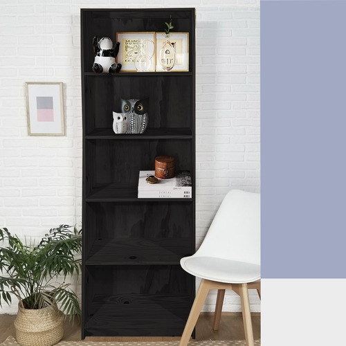Biblioteca Estanteria 60 Cm Puerta Madera De Pino Maciza Color Negro