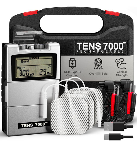 Estimulador Muscular Tens 7000 Recargable 4 Electrodos