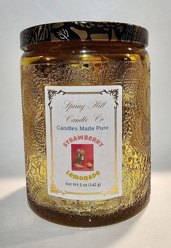 Vela De Limonada De Fresa De 6 Oz En Tarro De Vidrio Dorado