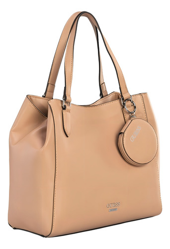 Bolsa Tote Guess Logo Estampado Y Con Monedero Para Mujer Acabado de los herrajes Niquel Color Marrón claro Diseño de la tela Liso