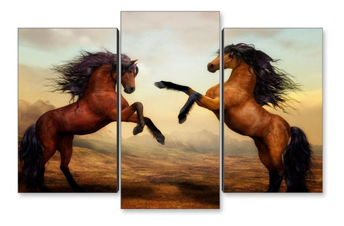 Cuadro Decorativo Moderno Caballos Salvajes Jd 0087 M Tríptico 90x60 Cm Sin Marco