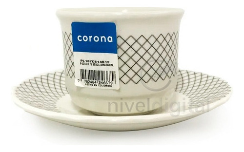 Set X 6 Tazas Platos Porcelana Deco Corona Amaranta Te Cafe