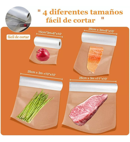 * Kit 6 Rollos Bolsas Alimentos Sellado Al Vacío 4 Tipos