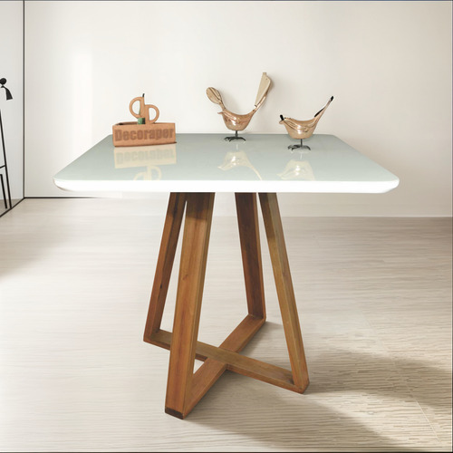 Mesa Jantar Base X Tampo Retangular Laca Com Vidro 120x70
