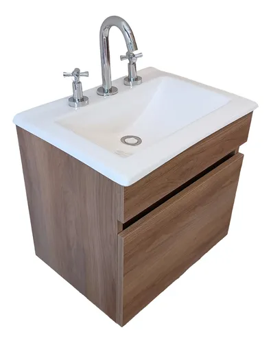 Vanitory Flotante Color Madera - 50 Cm - Con Griferia +bacha