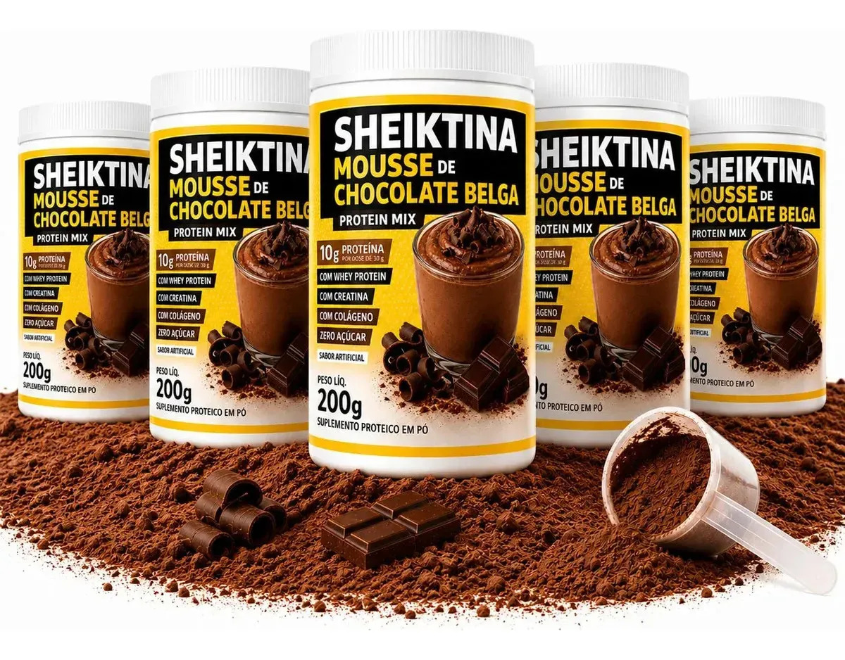 Whey Protein + Creatina + Colágeno 200g Chocolate Sheiktina Mix Completo De Proteinas E Fibras Para Treinos, Beleza, E Saúde - Sabor De Chocolate 3 Potes