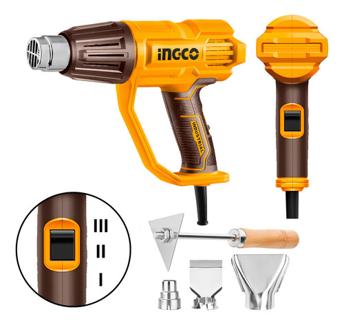 Pistola De Calor 2000w Hg200078 Ingco Con Accesorios Color A