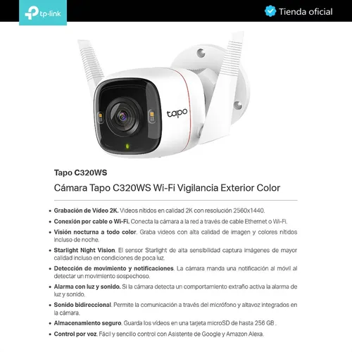 Cámara Ip Wifi Exterior Tp-link Tapo C320ws + Micro Sd 256gb