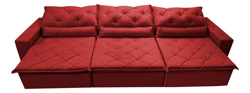 Sofá Lisboa 3,82m Retrátil, Reclinável, Molas no Assento e Almofadas Lombar Tecido Suede Vermelho