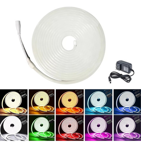 Tira Led Neón Flex Unicolor Decorativa 5 Metros C/eliminador Color de la luz Blanco frío