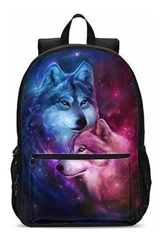 3d Animal Double Wolf Girls Galaxy Backpacks School Kids Boo