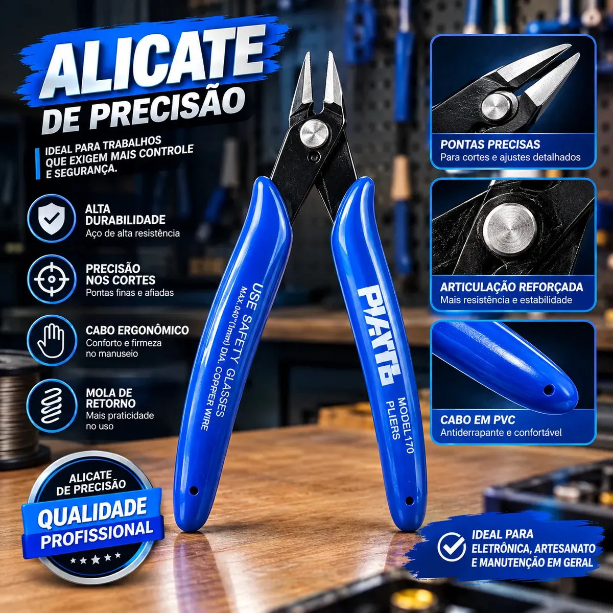Alicate De Corte De Precisão P/ Eletrônica Plato 170 Cor Azul