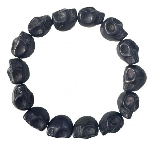 Pulseira Resina Caveira Crânio Negro 8 Mm