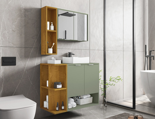 Conjunto Gabinete Para Banheiro Com Pia New Ibiza Jdm Cor Pistache