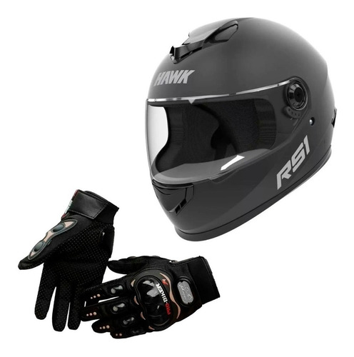 Kit Casco Integral Hawk Rs1 + Guantes Probiker Negro - Fas