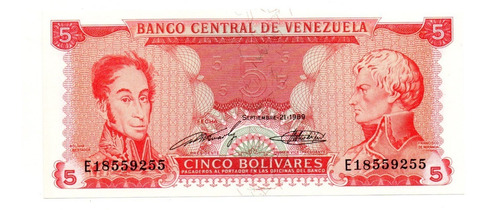 Venezuela Billete 5 Bolivares Año 1989 P#70 Sin Circular