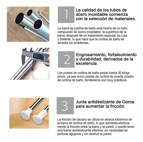 Bieadafotlas Barra Barral Cortina De Baño Expandible 110cm A 200 Cm