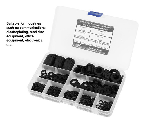 Kit Combinado De Arandelas M2-m12 9 Con Junta De Nailon Negr