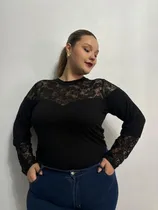 Comprar Body Blusa Encaje De Vestir Plus Size Talle Grande Especial Negro 8