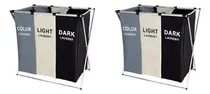 Comprar 2 Cestos Canasto De Ropa Sucia Plegable 3 Compartimientos Color Negro Liso