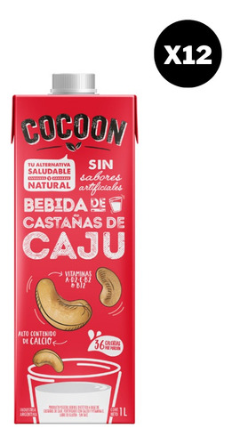 Pack X 12 Bebida De Castañas De Caju Sin Azucar Cocoon 1 Lt