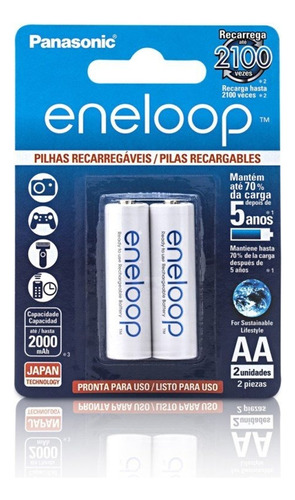 Pilha Eneloop Aa C/2 2000mha 2100 Ciclos Recarregavel